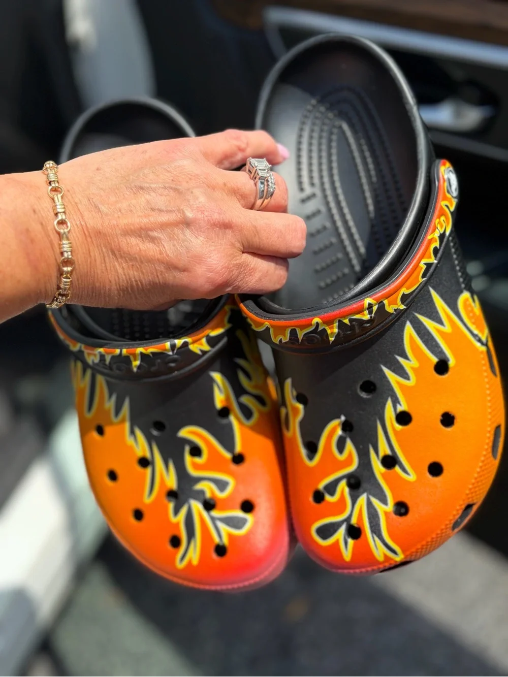 CROCS Classic Clog with Flame Graphic - Black & Orange